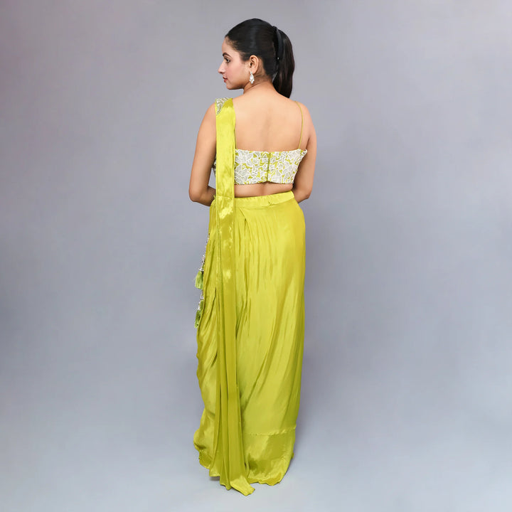 Mehendi Green Drape Skirt Set-Vastrachowk