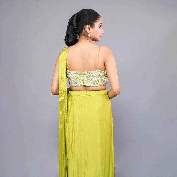 Mehendi Green Drape Skirt Set-Vastrachowk