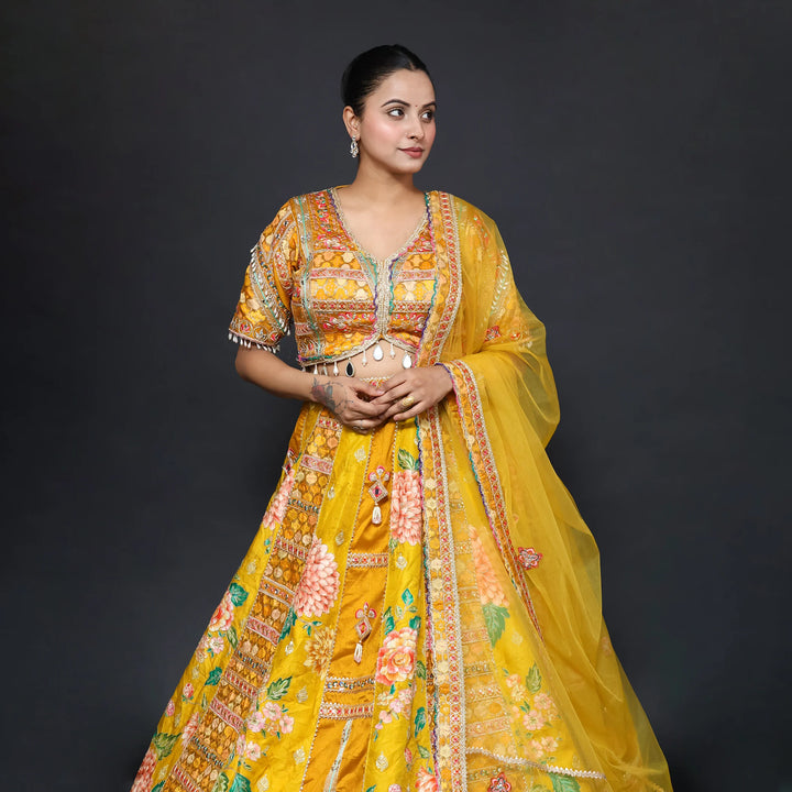 Multi-Colour Crop Top Traditional Lehenga- Vastrachowk