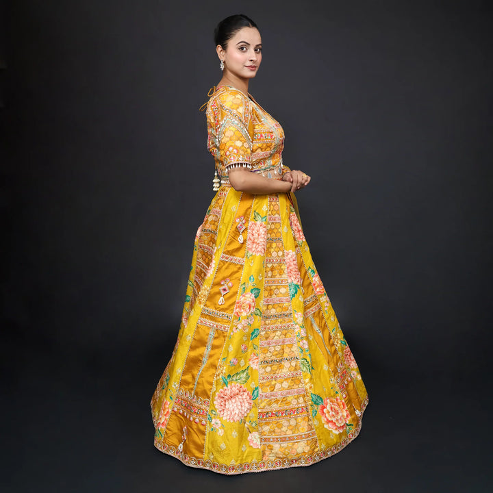 Multi-Colour Crop Top Traditional Lehenga- Vastrachowk