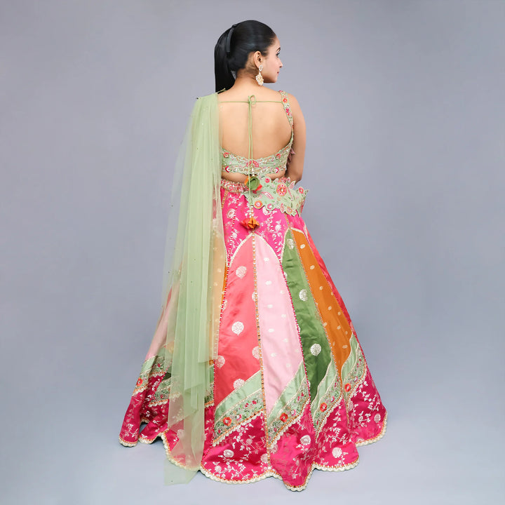 Multicolour Crop Top with Drape Skirt- Vastrachowk