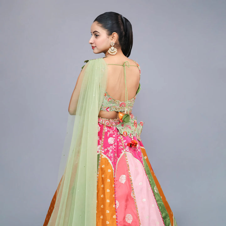 Multicolour Crop Top with Drape Skirt- Vastrachowk