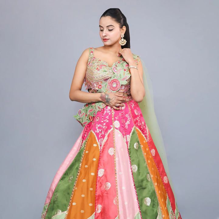 Multicolour Crop Top with Drape Skirt- Vastrachowk