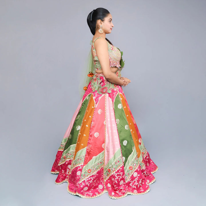 Multicolour Crop Top with Drape Skirt- Vastrachowk