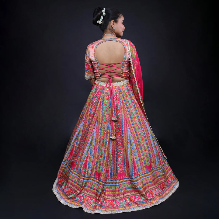 Multicolour Printed Traditional Crop Top Lehenga- Vastrachowk