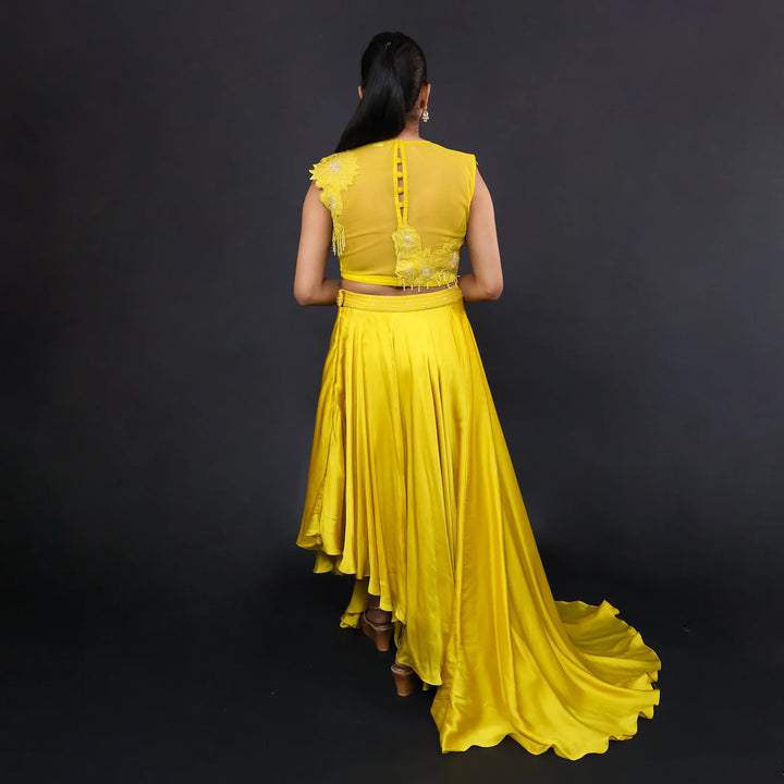 Mustard Crop Top Western Skirt- Vastrachowk