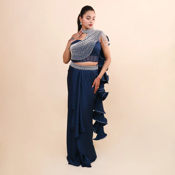 Peacock Blue Drape Saree