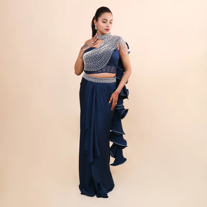 Peacock Blue Drape Saree