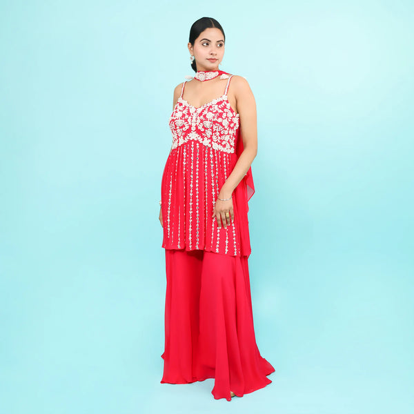 Pink Peplum Sharara with Choker Dupatta