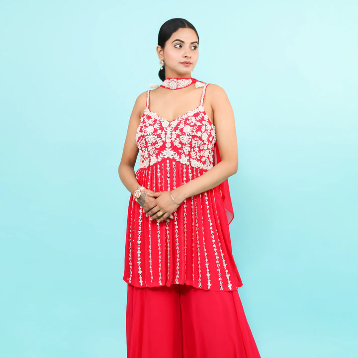 Pink Peplum Sharara with Choker Dupatta Vastrachowk