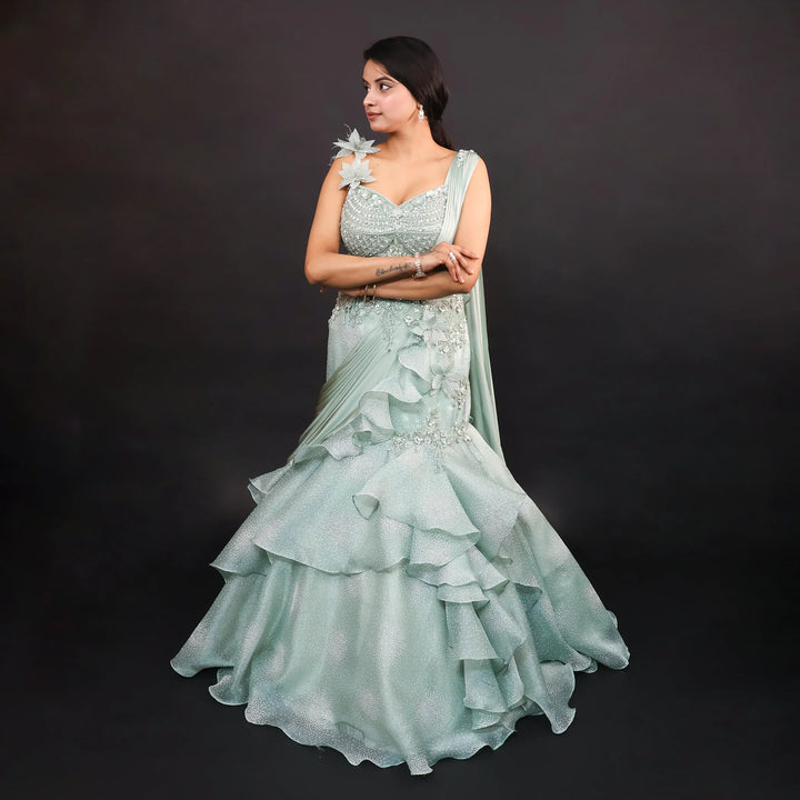 Pista Mermaid Style Drape Lehenga