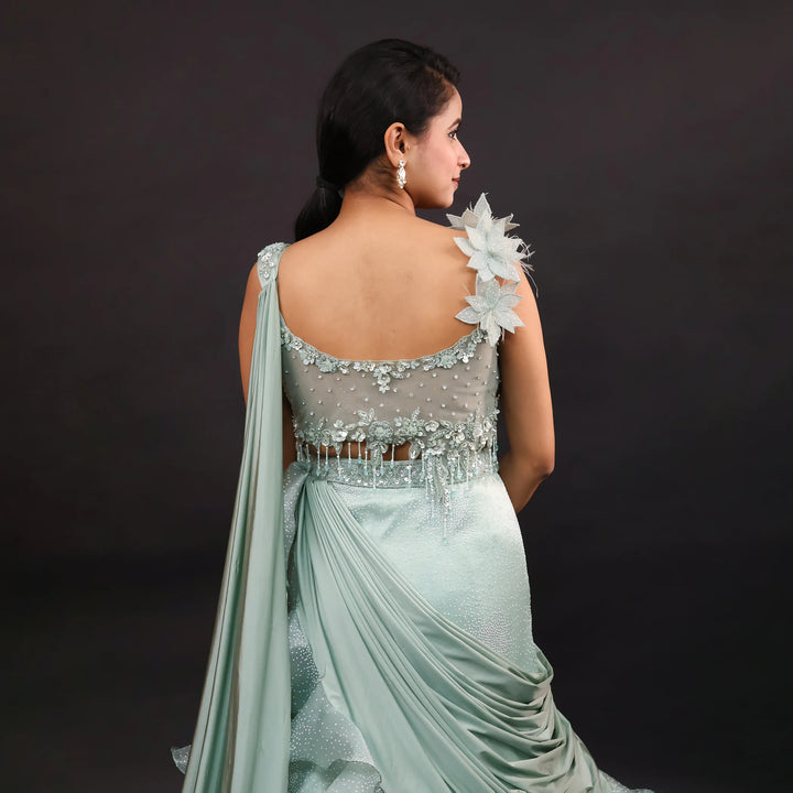 Pista Mermaid Style Drape Lehenga Vastrachowk