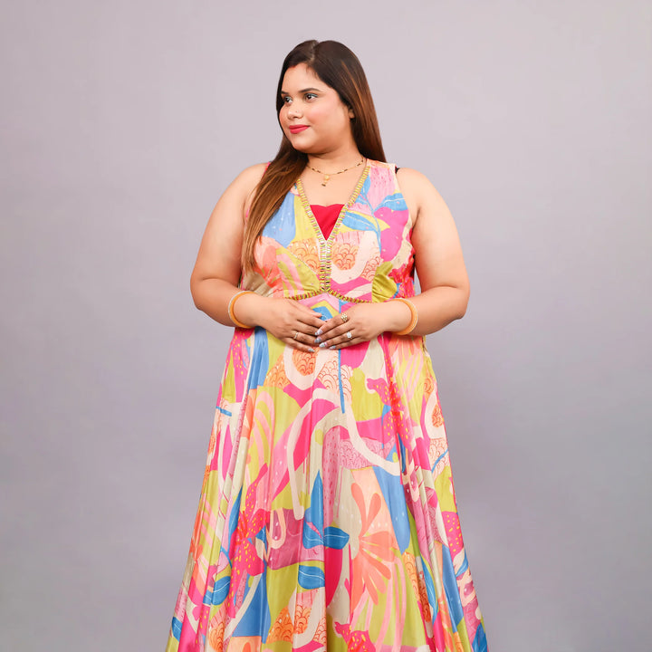 Printed Anarkali Gown with Dupatta- Vastrachowk