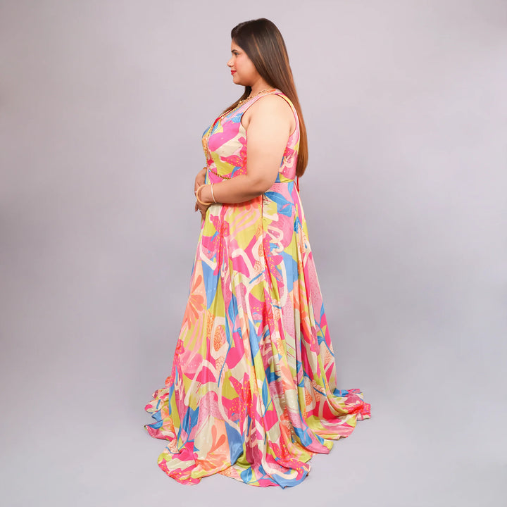 Printed Anarkali Gown with Dupatta- Vastrachowk