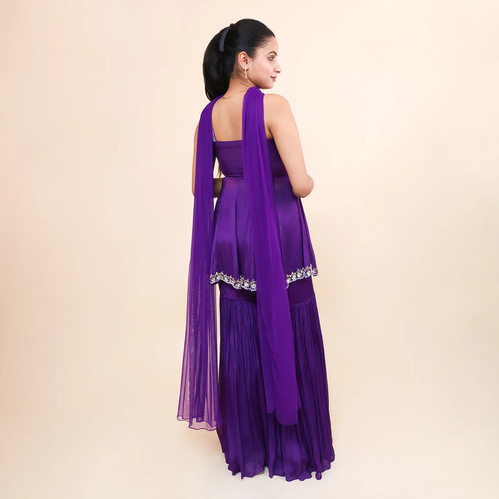 Purple Peplum Sharara Set- Vastrachowk