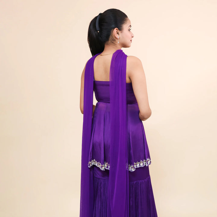 Purple Peplum Sharara Set- Vastrachowk