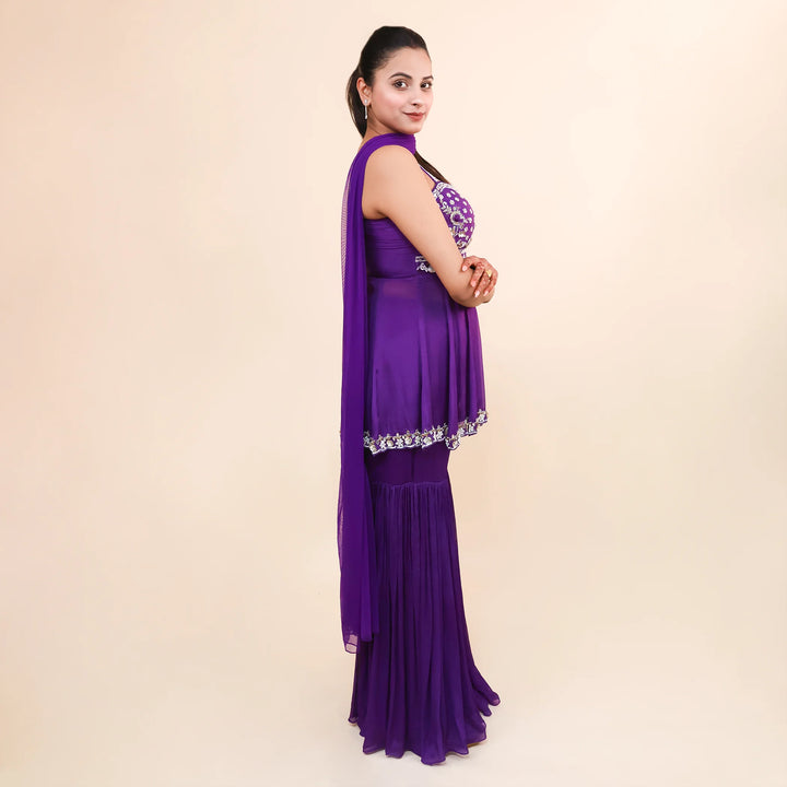 Purple Peplum Sharara Set- Vastrachowk