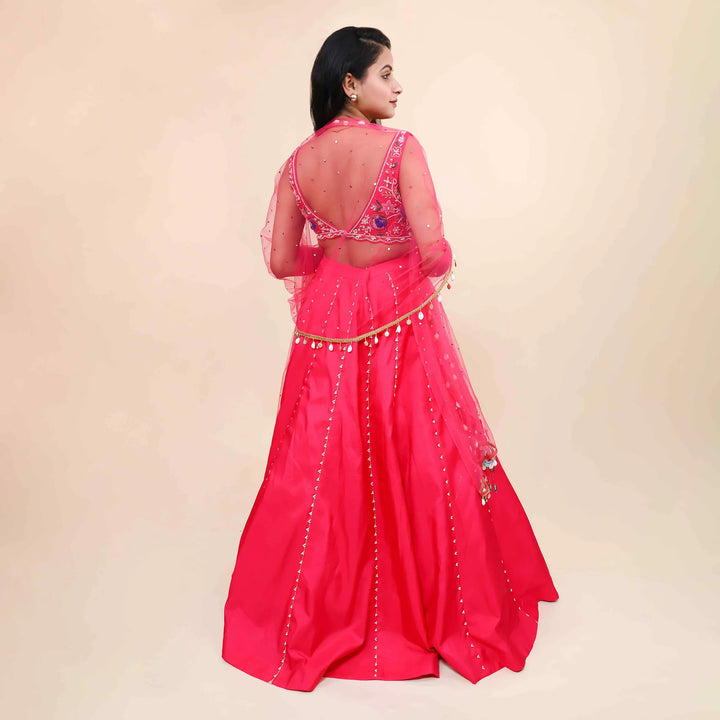 Silk Crop Top Skirt with net dupatta- Vastrchowk