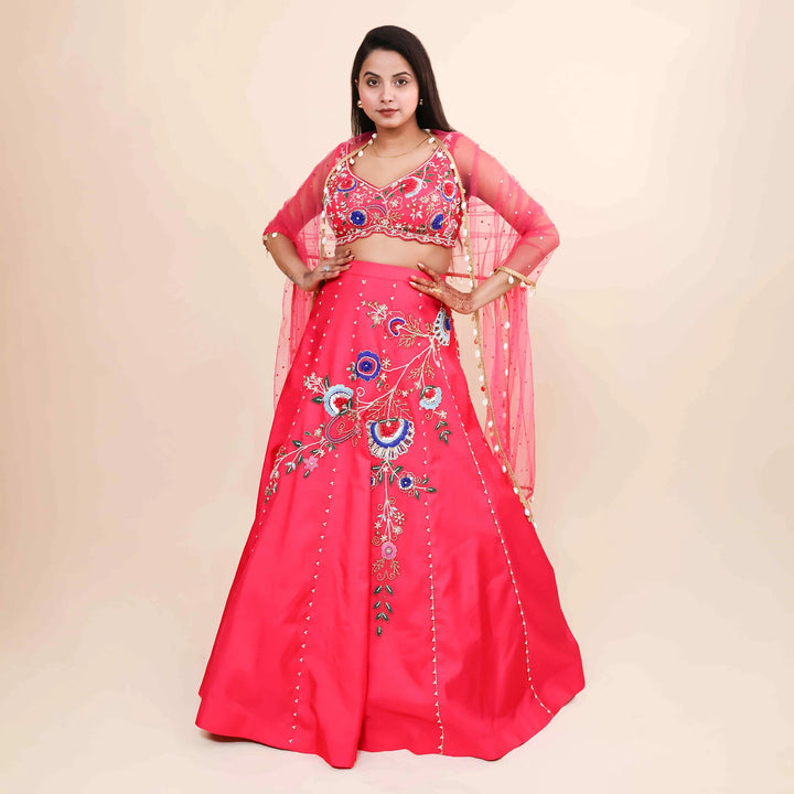 Silk Crop Top Skirt with net dupatta