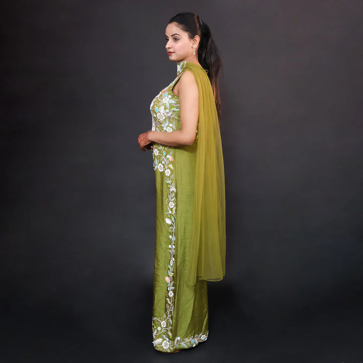 Silk Jumpsuit with Choker Dupatta - Vastrachowk