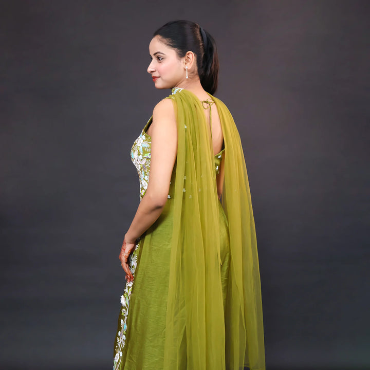 Silk Jumpsuit with Choker Dupatta - Vastrachowk