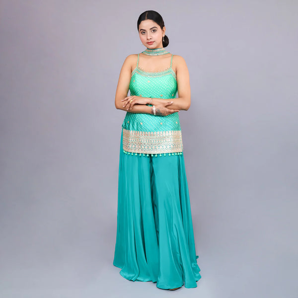 Straight Shirt with Sharara & Choker Dupatta