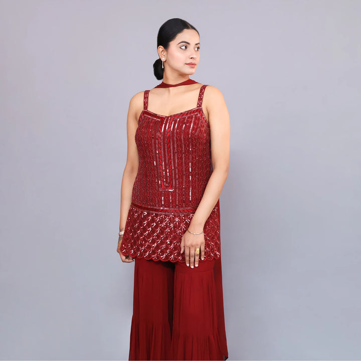 Straight Shirt with Sharara & Choker Dupatta Vastrachowk