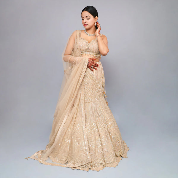 Stunning Mermaid-Style Crop Top Lehenga- Vastrachowk