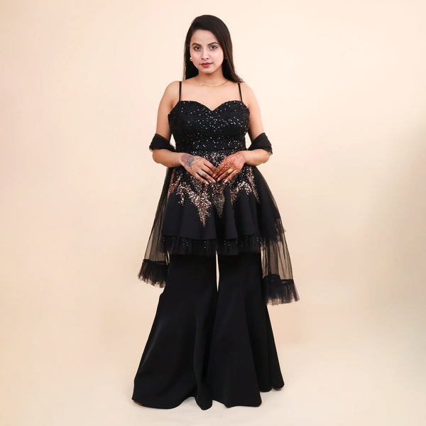 Stylish Black Peplum Sharara Set