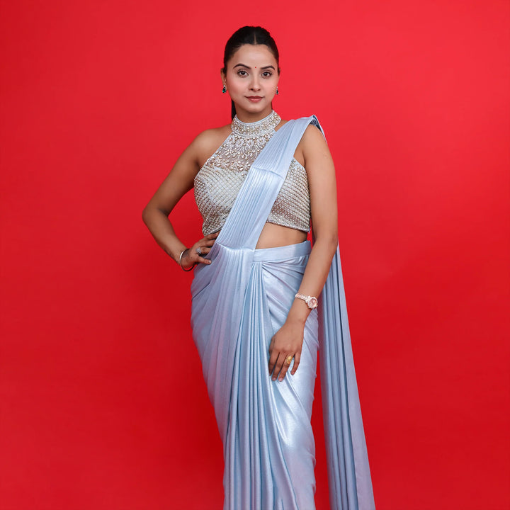 Stylish Halter Neck Drape Saree- Vastrachowk