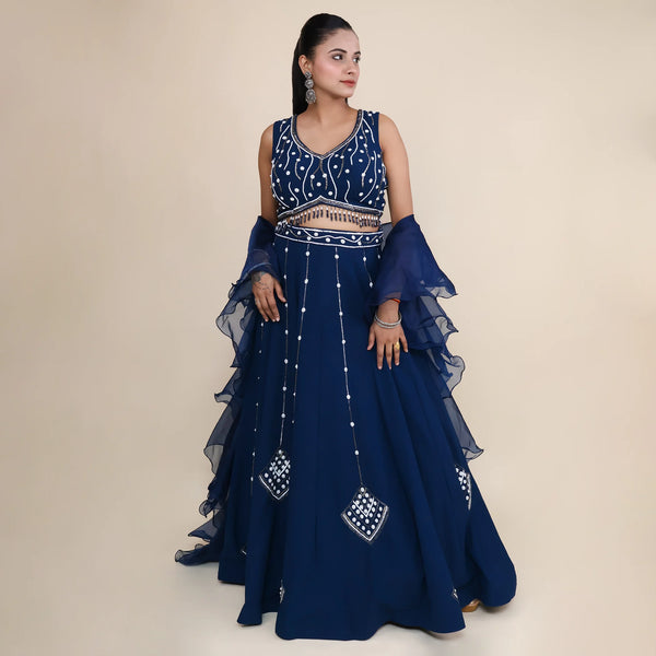 Stylish Western Crop Top with Lehenga- Vastrachowk