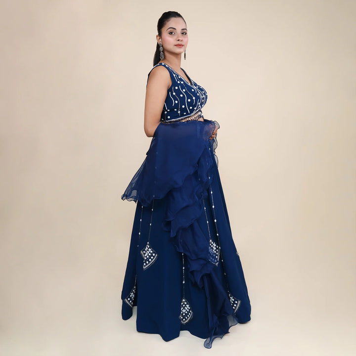 Stylish Western Crop Top with Lehenga- Vastrachowk