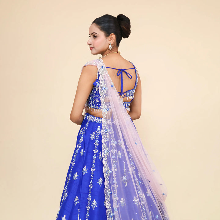 Teel Blue Silk Crop Top Lehenga – Vastrachowk