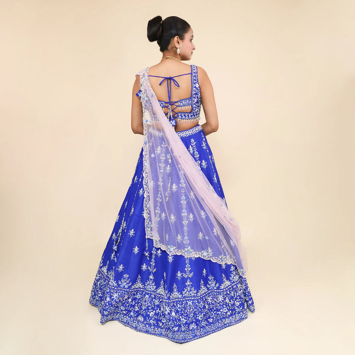 Teel Blue Silk Crop Top Lehenga – Vastrachowk