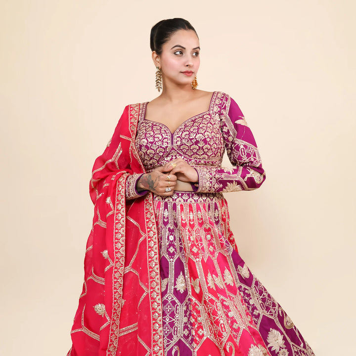 Traditional Crop Top Lehenga with Dupatta- Vastrachowk