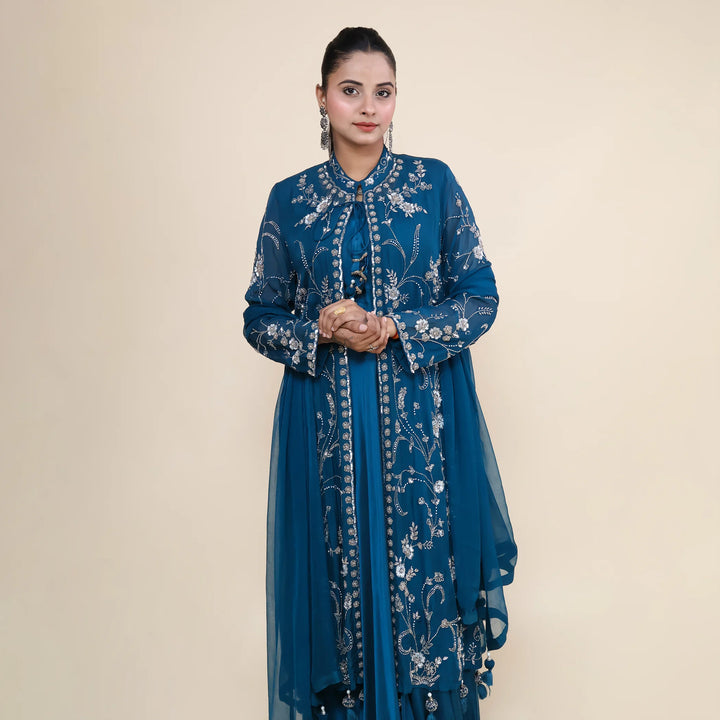 Trendy Indo Western Suit with Full-Length Jacket-Vastrachowk