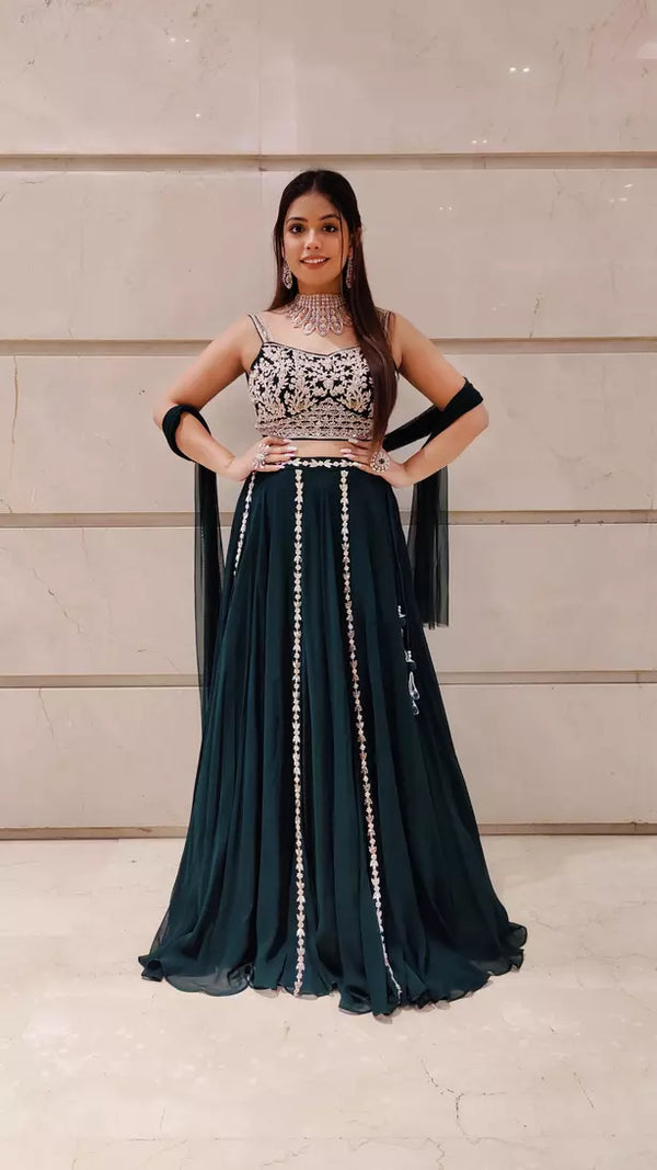 Vastrachowk Bottle Green Crop Top Lehenga 