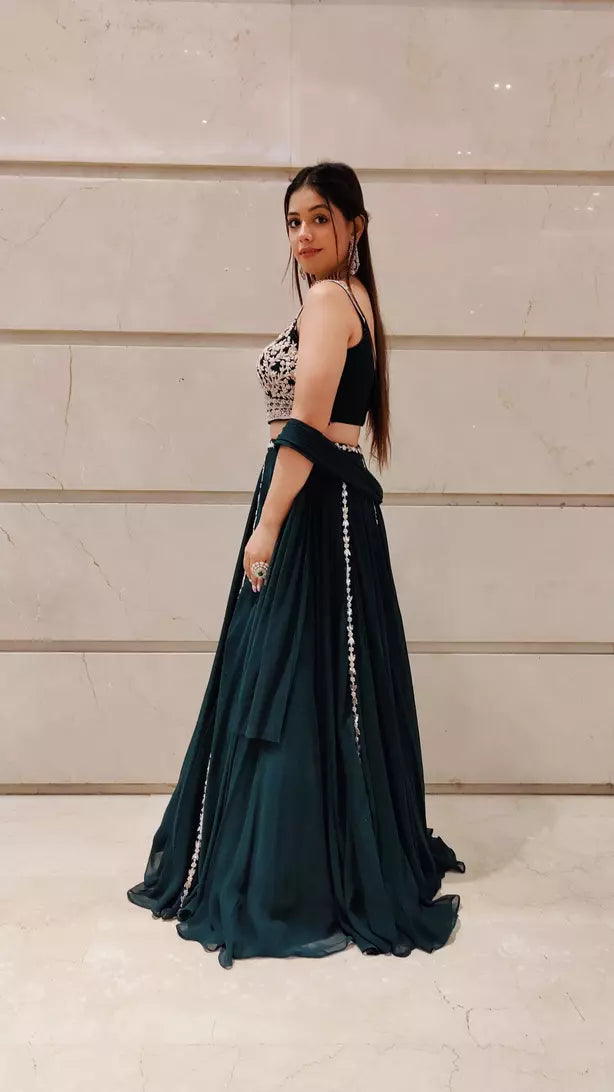 Vastrachowk Bottle Green Crop Top Lehenga