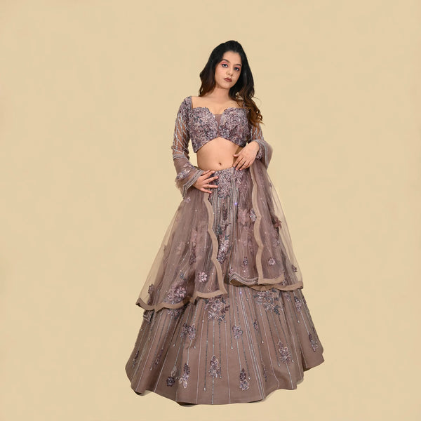 Vastrachowk Ceremonial Indo western style crop top lehenga with full sleeves