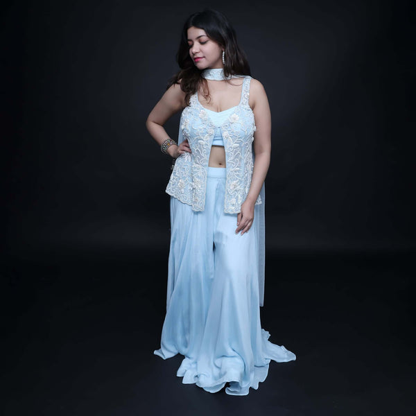 Vastrachowk Mermaid Style Crop Top Skirt with Drape