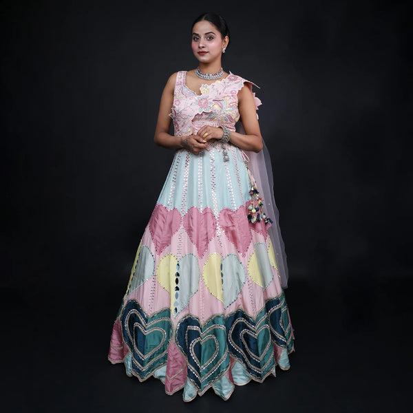 Vastrachowk Multicolor Crop Top Skirt with Drape Dupatta