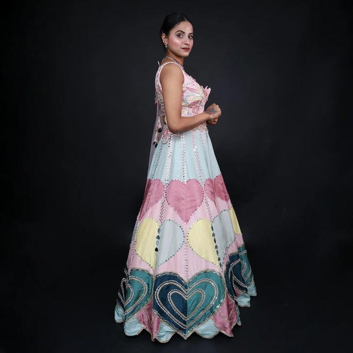 Vastrachowk Multicolor Crop Top Skirt with Drape Dupatta