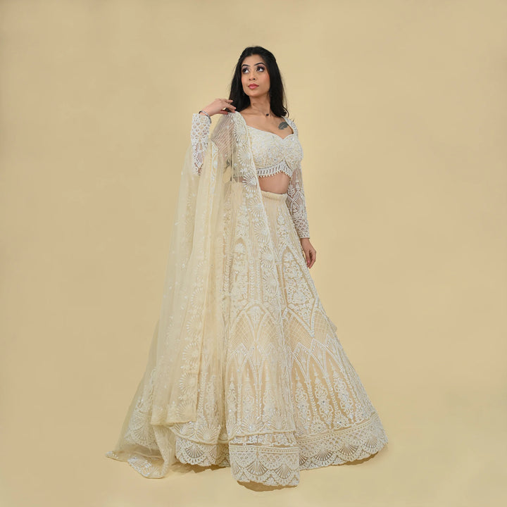 Vastrachowk Nude Crop Top Celebration Lehenga - vastrachowk