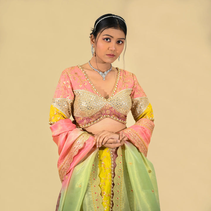 Traditional multicolour crop top lehenga