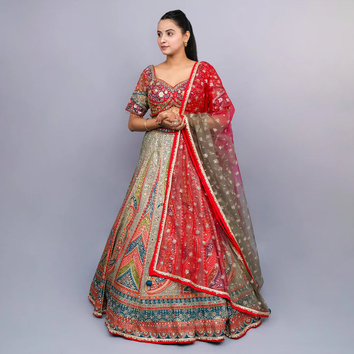 Vibrant Multicolour Crop Top Lehenga- Vastrachowk