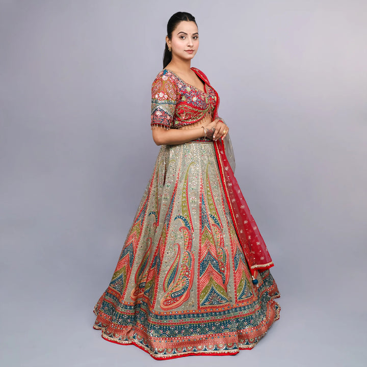 Vibrant Multicolour Crop Top Lehenga- Vastrachowk