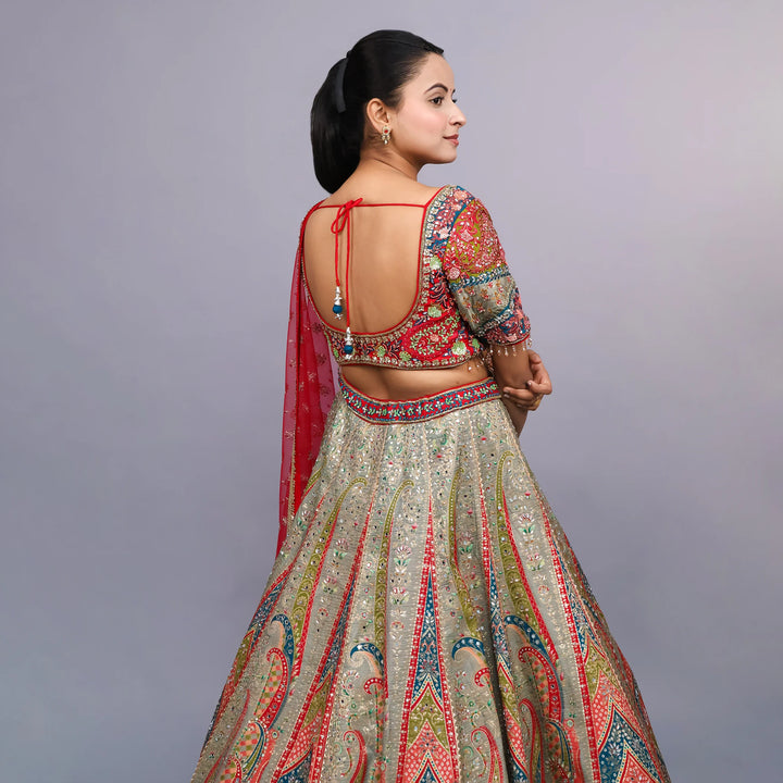 Vibrant Multicolour Crop Top Lehenga- Vastrachowk