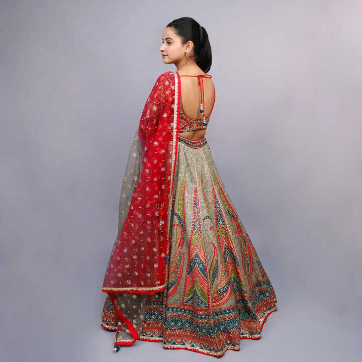 Vibrant Multicolour Crop Top Lehenga- Vastrachowk