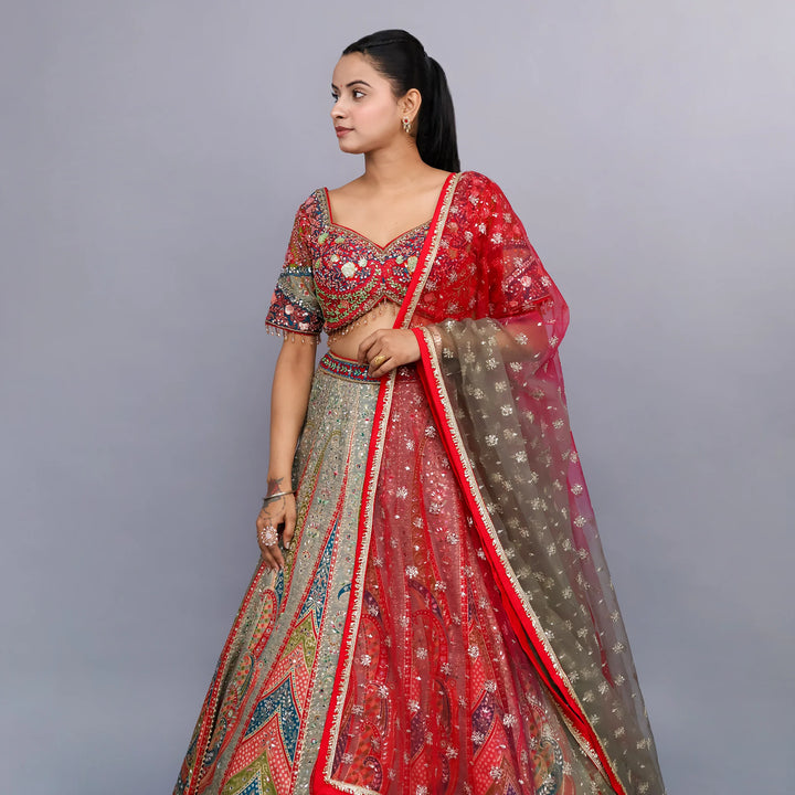 Vibrant Multicolour Crop Top Lehenga- Vastrachowk