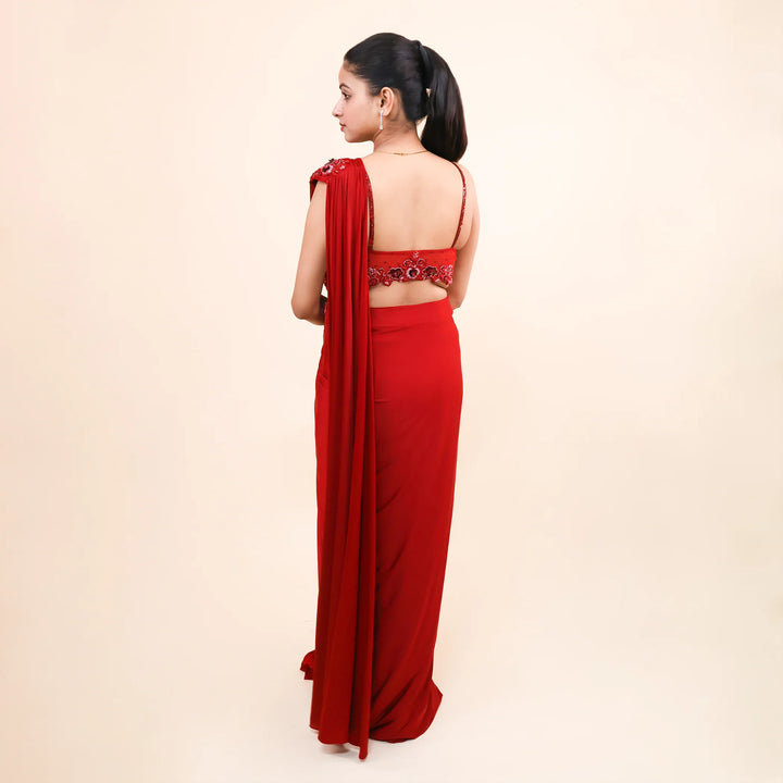 Western Crop Top Drape Saree- Vastrachowk